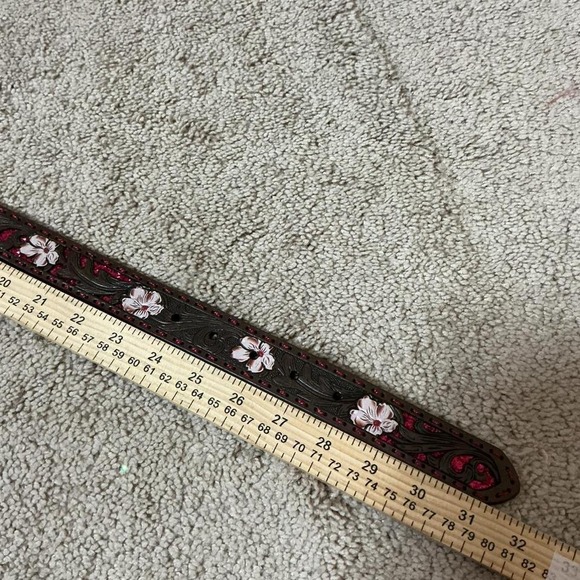 Shyanne Western Leather Belt Floral Glitter Rhinestone Buckle Brown - Picture 4 of 5